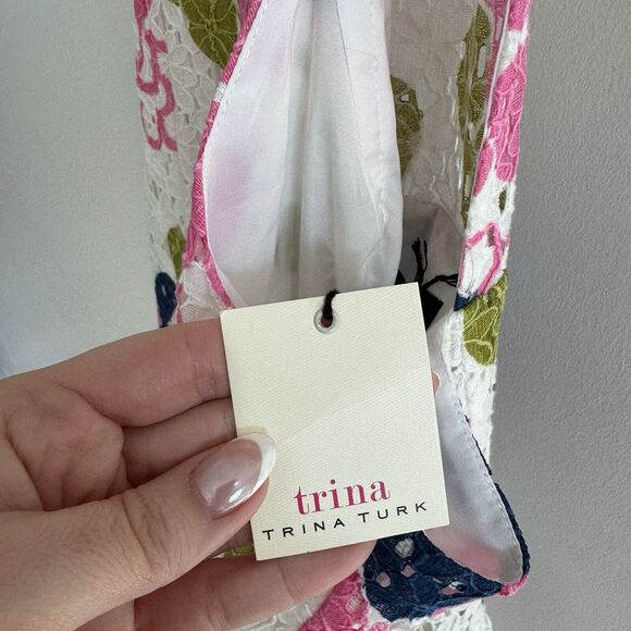 TRINA TURK Petaluma Dress Retro Mod Colorful Flower Power Lace Fit & Flare 12 - Picture 2 of 5